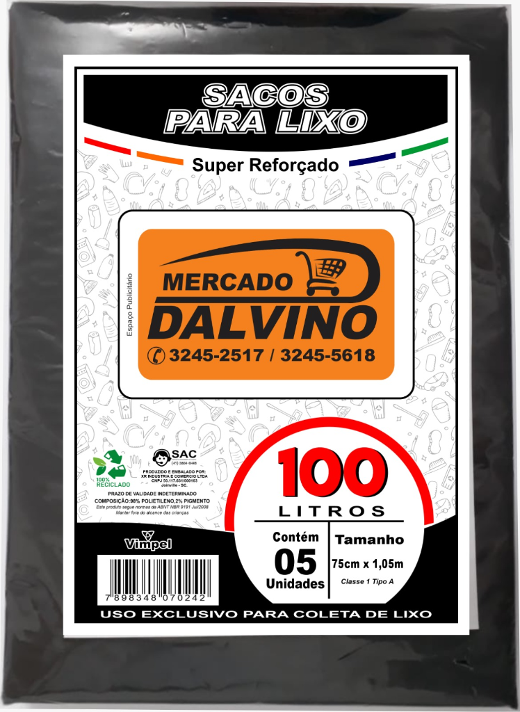 Modelo de embalagem de saco de lixo Vimpel com marca própria